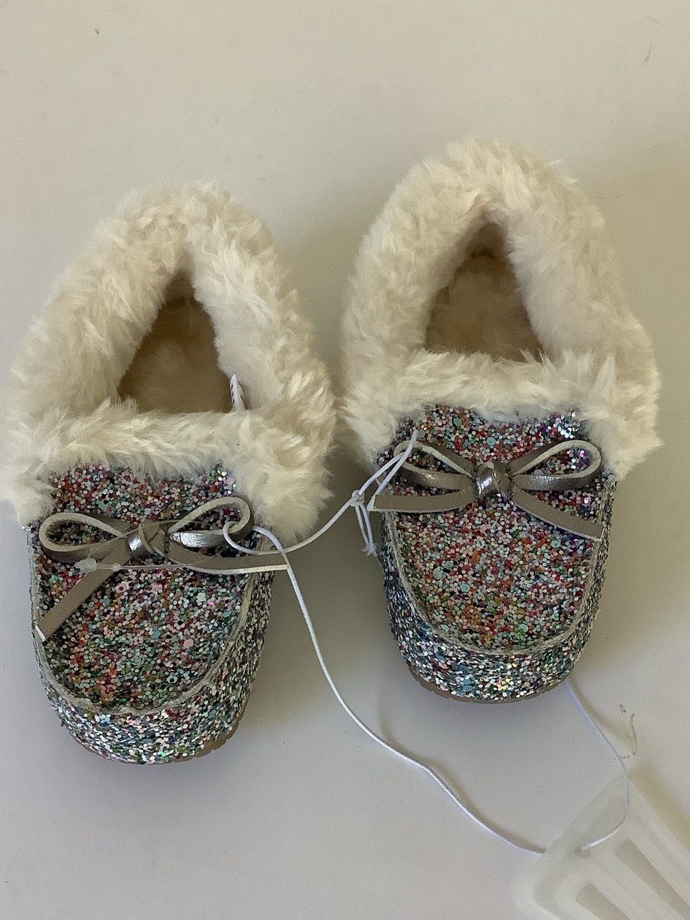 Multicolor Glitter Faux-Fur Lined Slip-On Slippers Whimsical Sparkle Princess